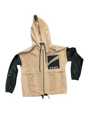 Signet S beige/black with sparkles & pockets full zip graphic sweat hoodie